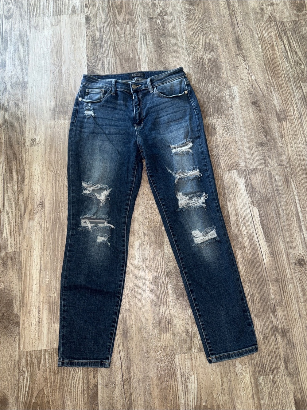 Judy Blue Dark Blue Distressed Boyfriend Jeans